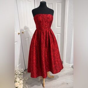 ASOS Strapless Red Lace Midi Dress